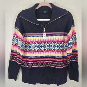 *NWT* Talbots Vibrant Half-Zip Mockneck Sweater Fair Isle Lamb Wool Blend, MP